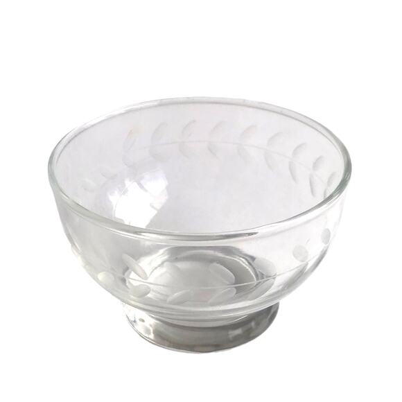 Vintage Floral Etched Glass Clear Sugar Bowl Dessert Parfait Candy Side Dish MCM - Picture 1 of 10